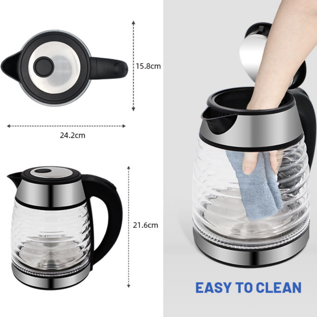 New Arrival Wave Shape Design Transparent 2L Glass Smart Water Tea Maker Small Tea Pots Electric Kettles