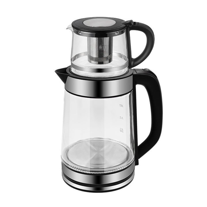 Hot sale 2.2L Electric Kettle Samovar Double Turkish Tea Maker Black Bpa-free Teapot Set Glass Kettles With 1.0L Tea Pot