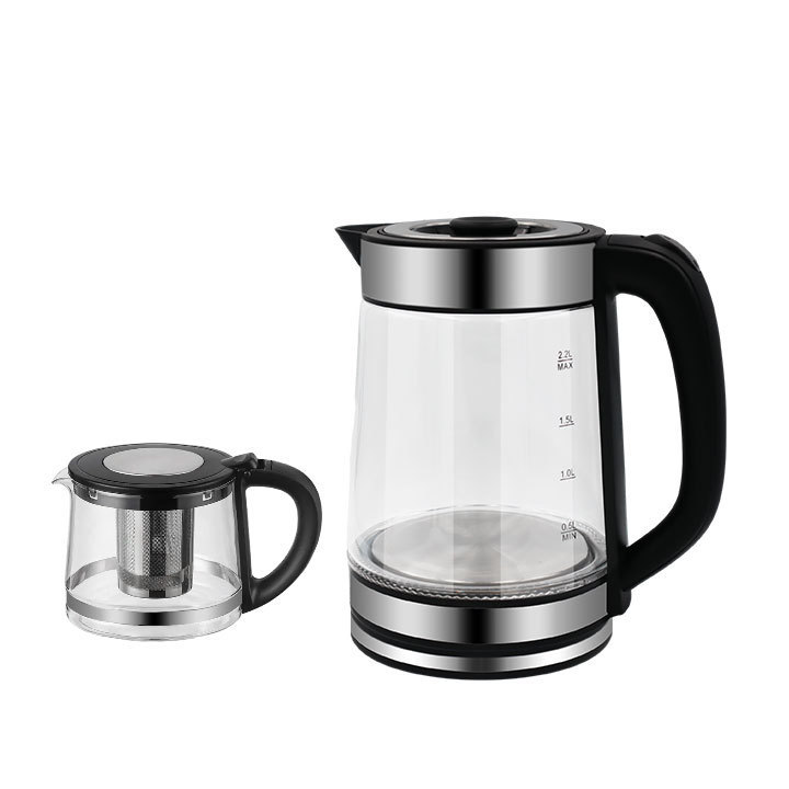 Hot sale 2.2L Electric Kettle Samovar Double Turkish Tea Maker Black Bpa-free Teapot Set Glass Kettles With 1.0L Tea Pot