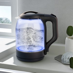 Most Popular Quality Healthy Material 360 Cordless Thermostatic Glass Body Electric Kettle With Blue Ring Light