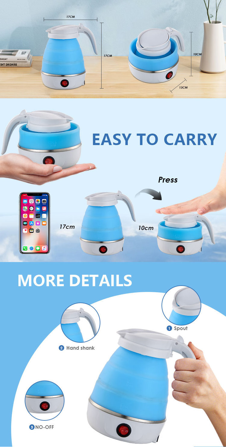 New Arrival 600w Silicone Foldable Electric Hot Water Kettle Portable 600ML Travel Collapsible Electric Kettle