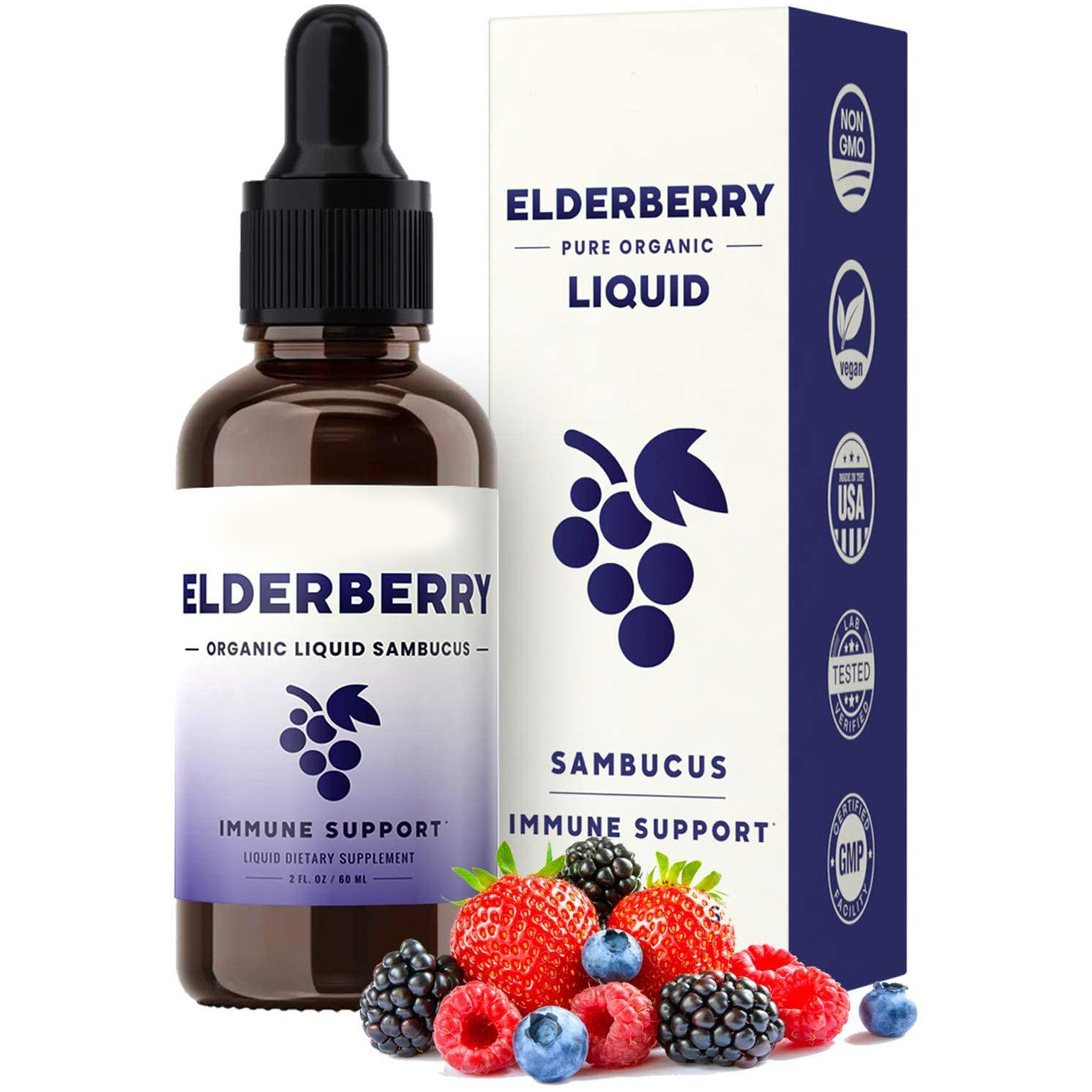 Organic Elderberry Syrup Black Sambucus Liquid with Echinacea, Zinc, and Vitamin c for Kids & Adults Immune Boost