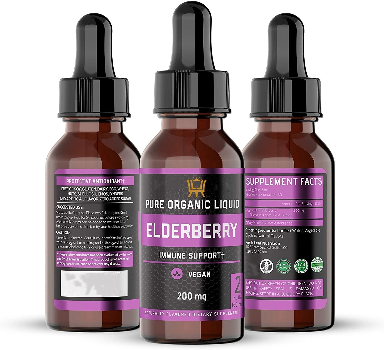 In Stock  Black Elderberry Syrup  Berry Flavor Sambucus Elderberry Liquid Extract Drops