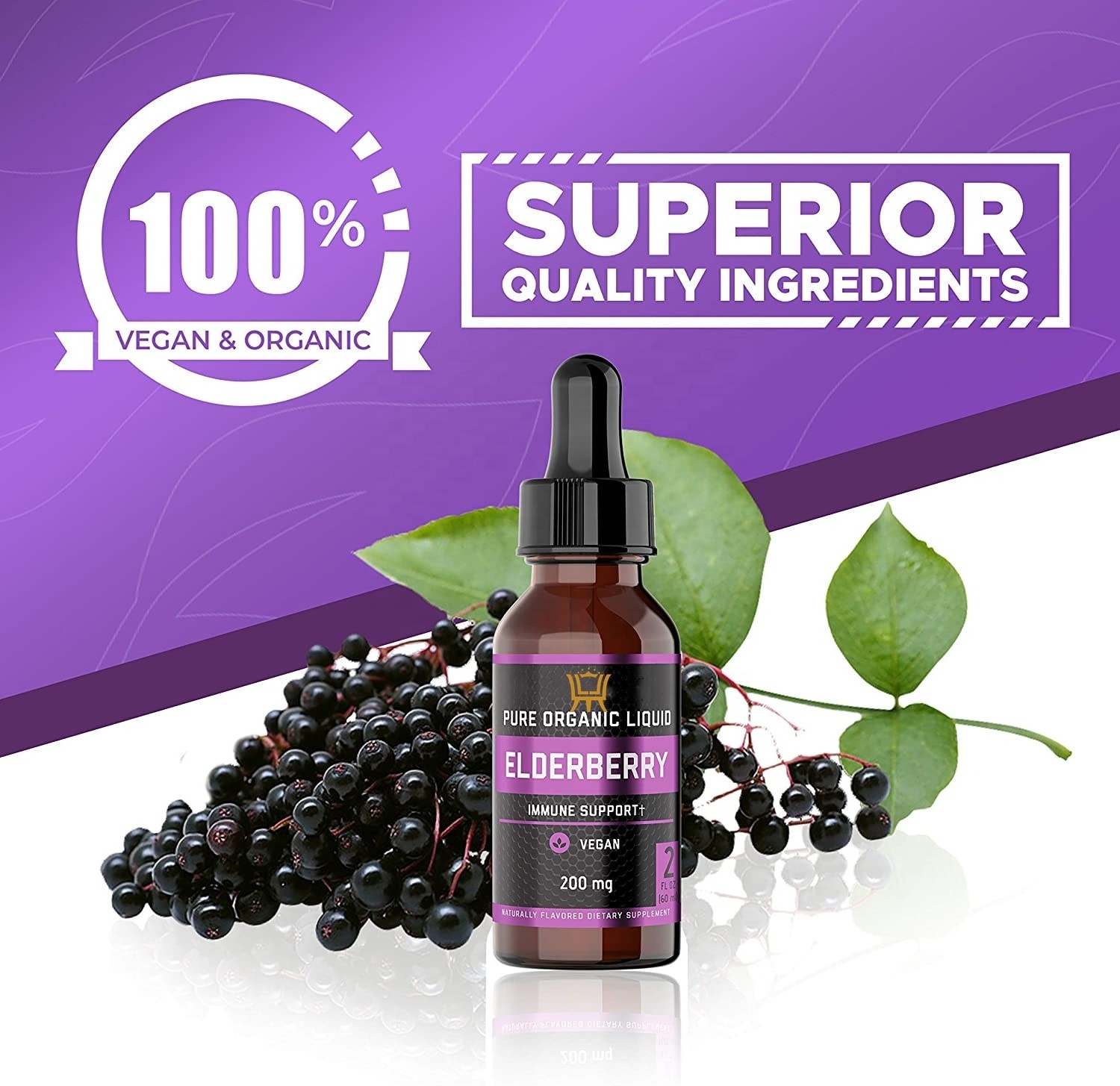 In Stock  Black Elderberry Syrup  Berry Flavor Sambucus Elderberry Liquid Extract Drops