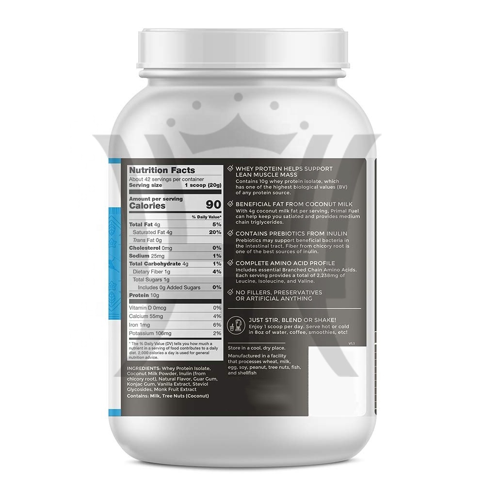 Private Label Vanilla Coconut Whey Protein Powder Updated Contains No Soy 10g of Protein