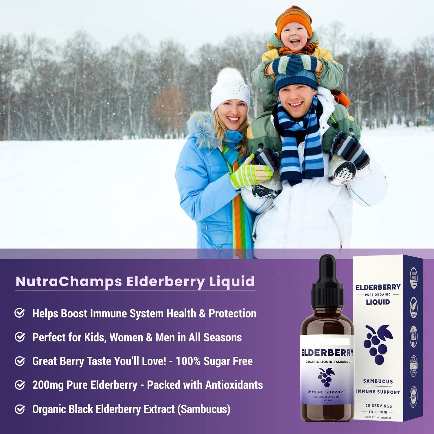 Organic Elderberry Syrup Black Sambucus Liquid with Echinacea, Zinc, and Vitamin c for Kids & Adults Immune Boost