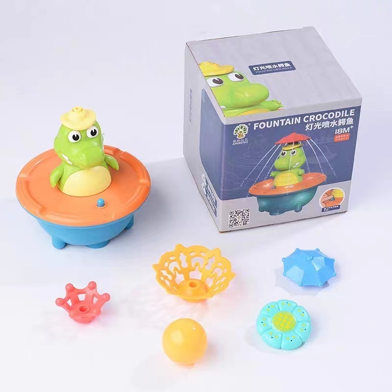 Children's Water Playing Toys Baby Shower Water Spray Crocodile Cute Fun Shower God Tool Electric Light Waterproof