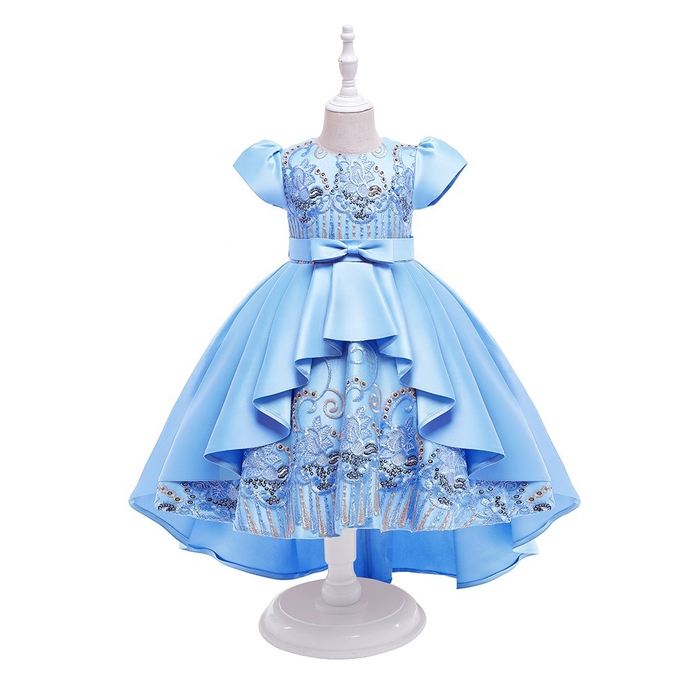 2023 Summer Princess Dress For Girls Birthday Wedding Gown Kids Girl Party Dress Bow Embroidered Trailing Bridesmaid Dresses