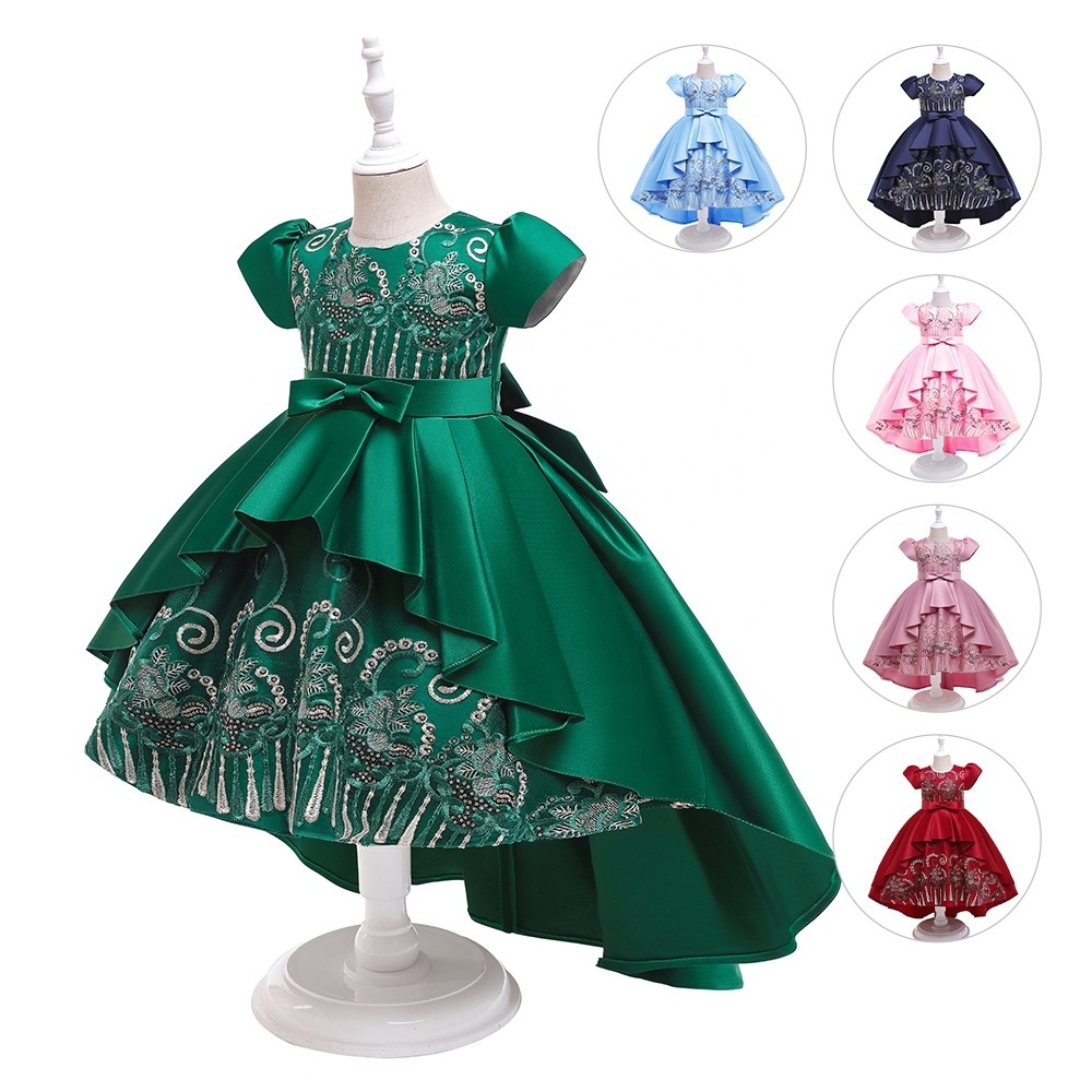 2023 Summer Princess Dress For Girls Birthday Wedding Gown Kids Girl Party Dress Bow Embroidered Trailing Bridesmaid Dresses