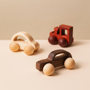 Walnut wood mini colored car for children's early education puzzle block toy baby stroller