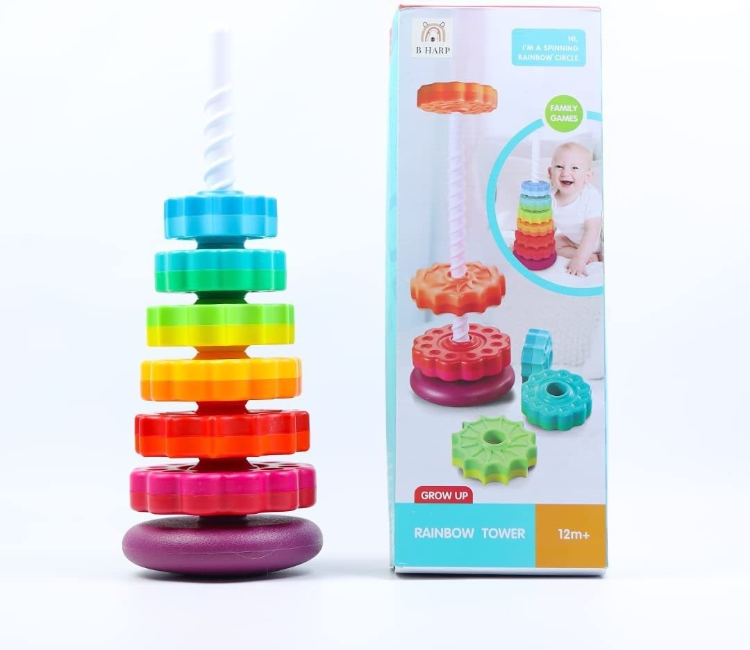 Kids Stacking Toys Spinning Rainbow Gears Stack Toddler Montessori Educational Sensory Toys Motor Skills Gift For Kids