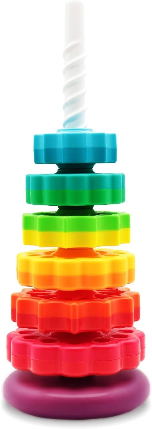 Kids Stacking Toys Spinning Rainbow Gears Stack Toddler Montessori Educational Sensory Toys Motor Skills Gift For Kids