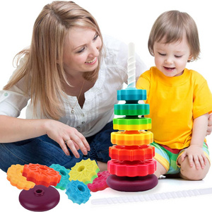 Kids Stacking Toys Spinning Rainbow Gears Stack Toddler Montessori Educational Sensory Toys Motor Skills Gift For Kids