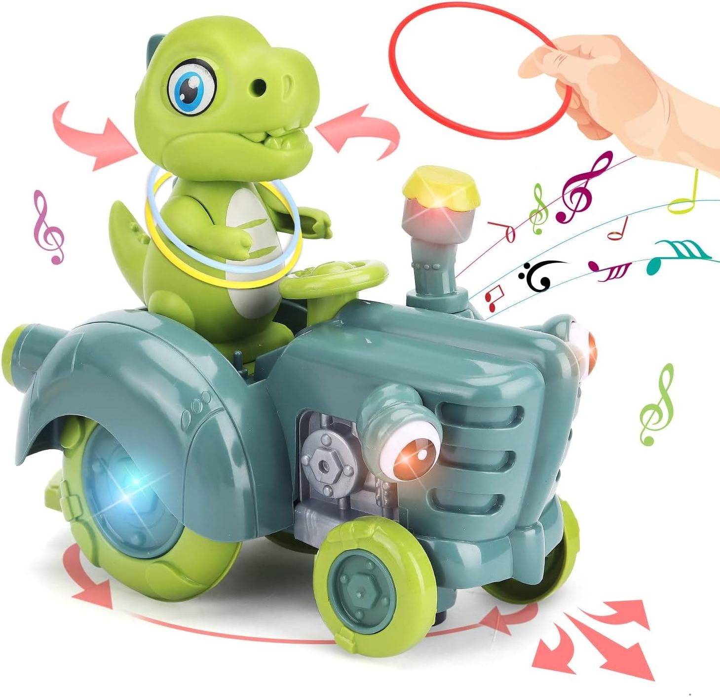 Electric Musical Dinosaur Baby Car for Kids Toys with Toddler Educational Toys Gifts with Lights Sounds Ring Toss Throwing Game