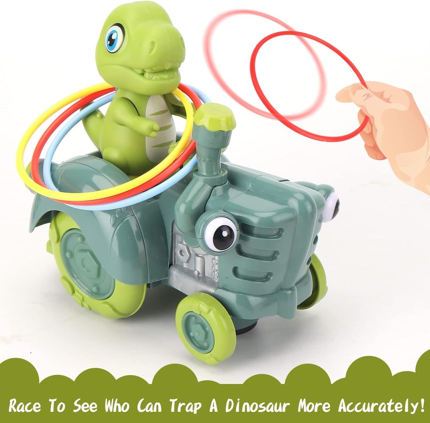 Electric Musical Dinosaur Baby Car for Kids Toys with Toddler Educational Toys Gifts with Lights Sounds Ring Toss Throwing Game