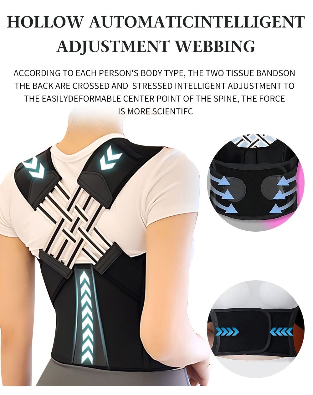 2024 Adjustable Back Shoulder Straightener Full Back Support Belts Posture Corrector Back Brace For Women And Men