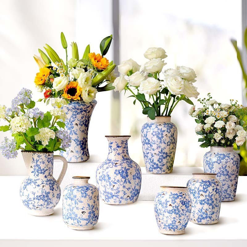 Top Fashion Retro Distressed Home Decoration Wholesale Blue and White Chinese Vases Ceramic Vase Flower Vase