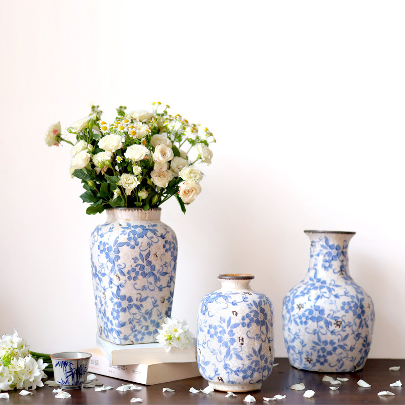 Top Fashion Retro Distressed Home Decoration Wholesale Blue and White Chinese Vases Ceramic Vase Flower Vase