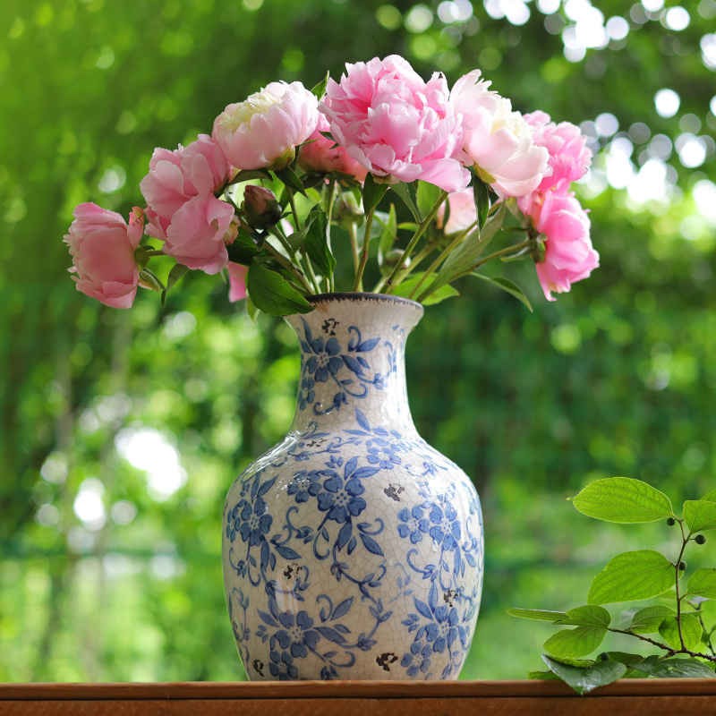 Top Fashion Retro Distressed Home Decoration Wholesale Blue and White Chinese Vases Ceramic Vase Flower Vase