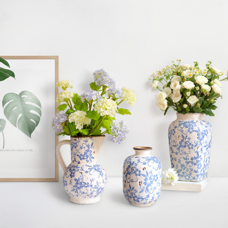 Top Fashion Retro Distressed Home Decoration Wholesale Blue and White Chinese Vases Ceramic Vase Flower Vase