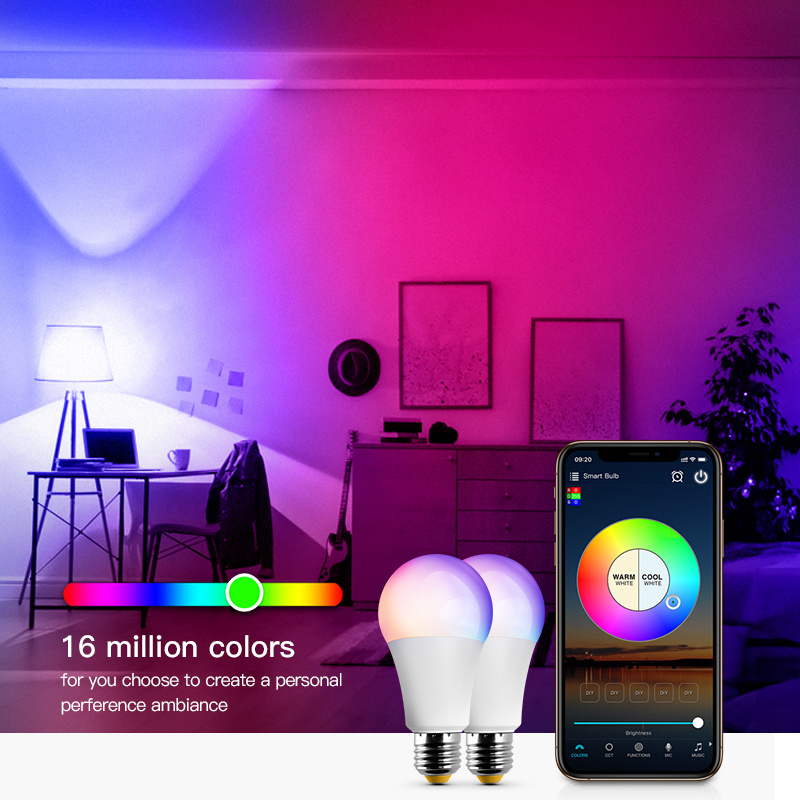 Alexa Google Assistant Wifi Connect App Control Remote Color Changing E26 E27 B22 7w 9w Foco Led Rgb Bulb