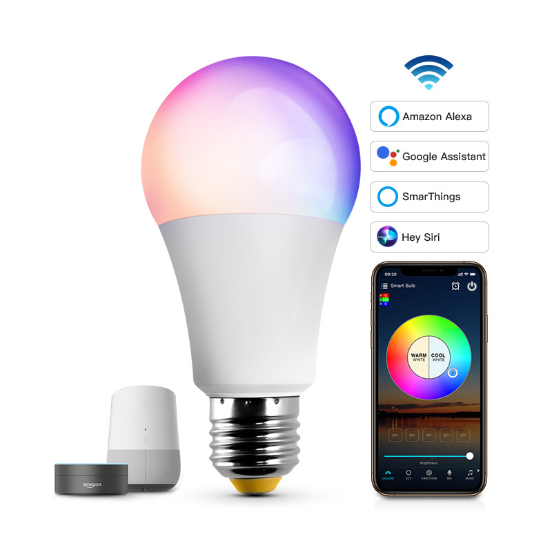 Alexa Google Assistant Wifi Connect App Control Remote Color Changing E26 E27 B22 7w 9w Foco Led Rgb Bulb