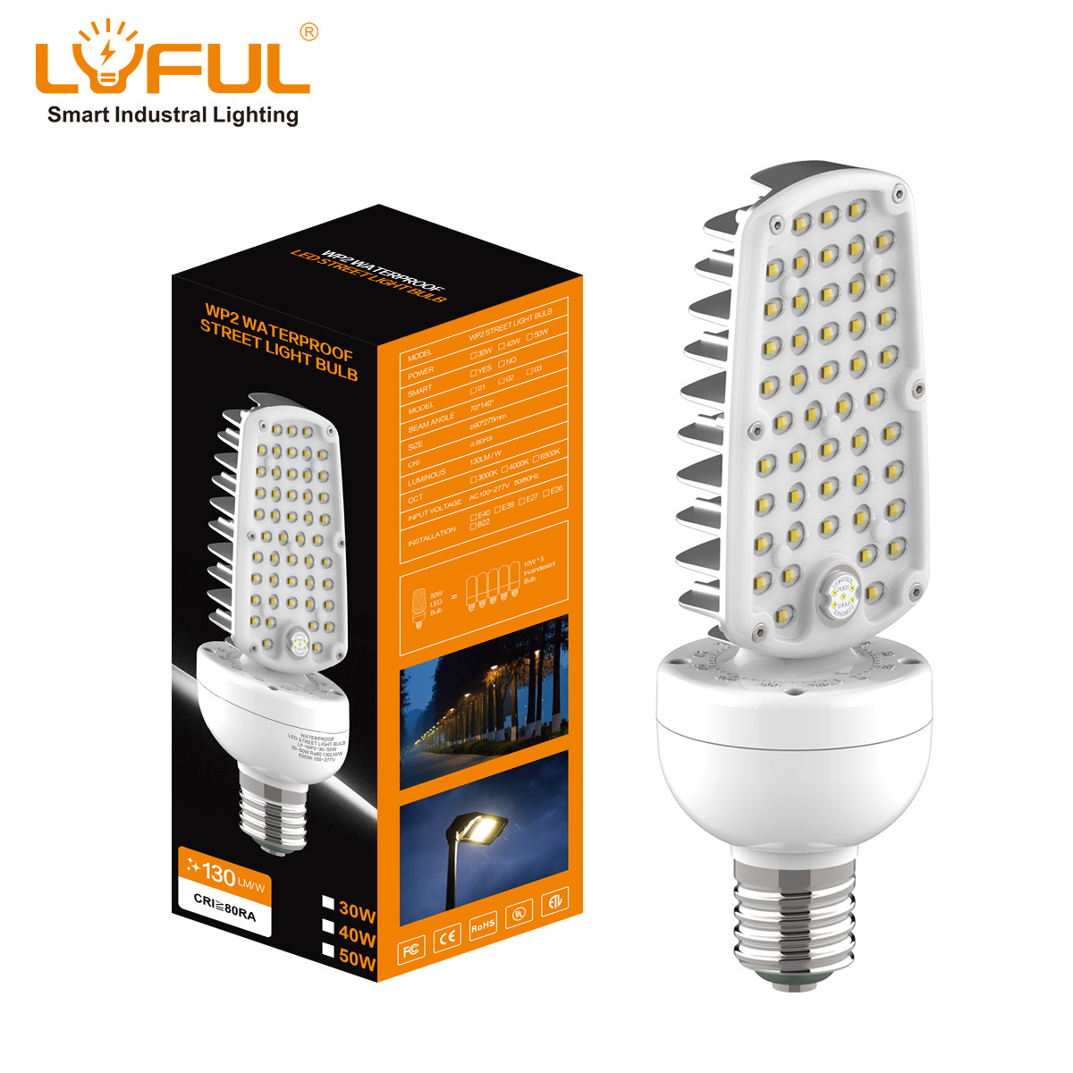 Radar IR sensor smart bulb 30w 40w 50w led street light bulb waterproof ip65 outdoor bulb lamp