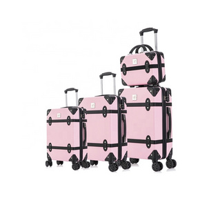 Classic ABS material luggage 4 piece 20"24"28" inch suitcase with 14" makeup bag pink vintage travel luggage sets