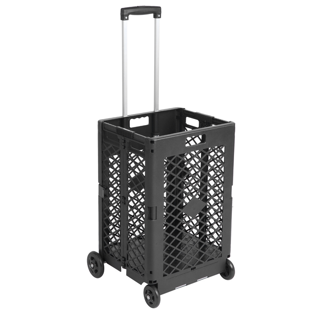 Shopping Trolley Collapsible Hand Crate Wheels Mesh 4 Wheels Daily Smart Trunk SMT012902 Rolling Utility Cart Capacity Plastic