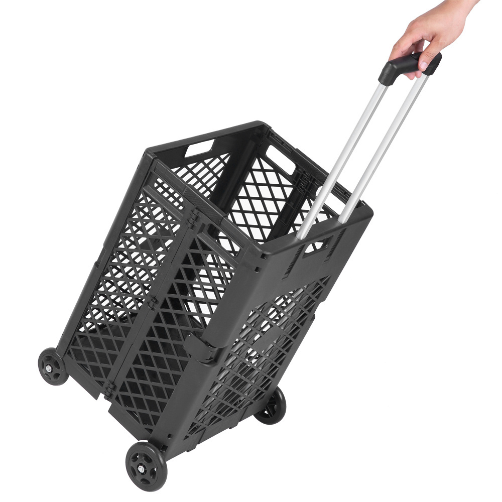 Shopping Trolley Collapsible Hand Crate Wheels Mesh 4 Wheels Daily Smart Trunk SMT012902 Rolling Utility Cart Capacity Plastic