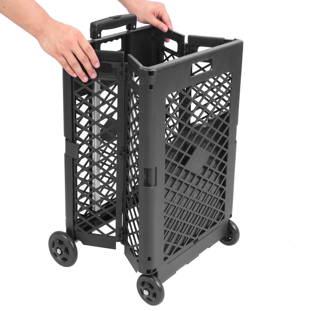 Shopping Trolley Collapsible Hand Crate Wheels Mesh 4 Wheels Daily Smart Trunk SMT012902 Rolling Utility Cart Capacity Plastic