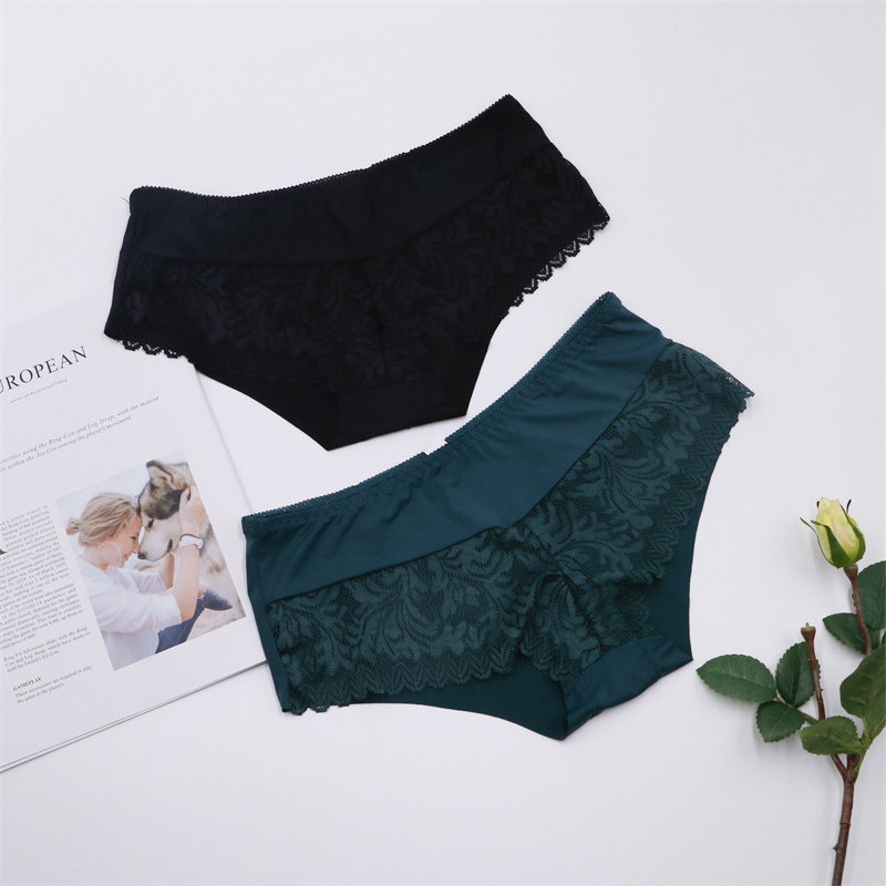 JUNXI Sexy Brazilian Ladies Panties Sexy Satin Ice Silk Lace Women Briefs