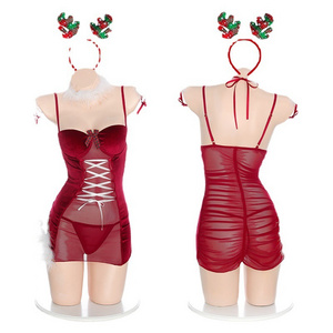 JUNXI DIVINUS Christmas presents ladies underwear sexy bra and panty new design christmas santa Lingerie set