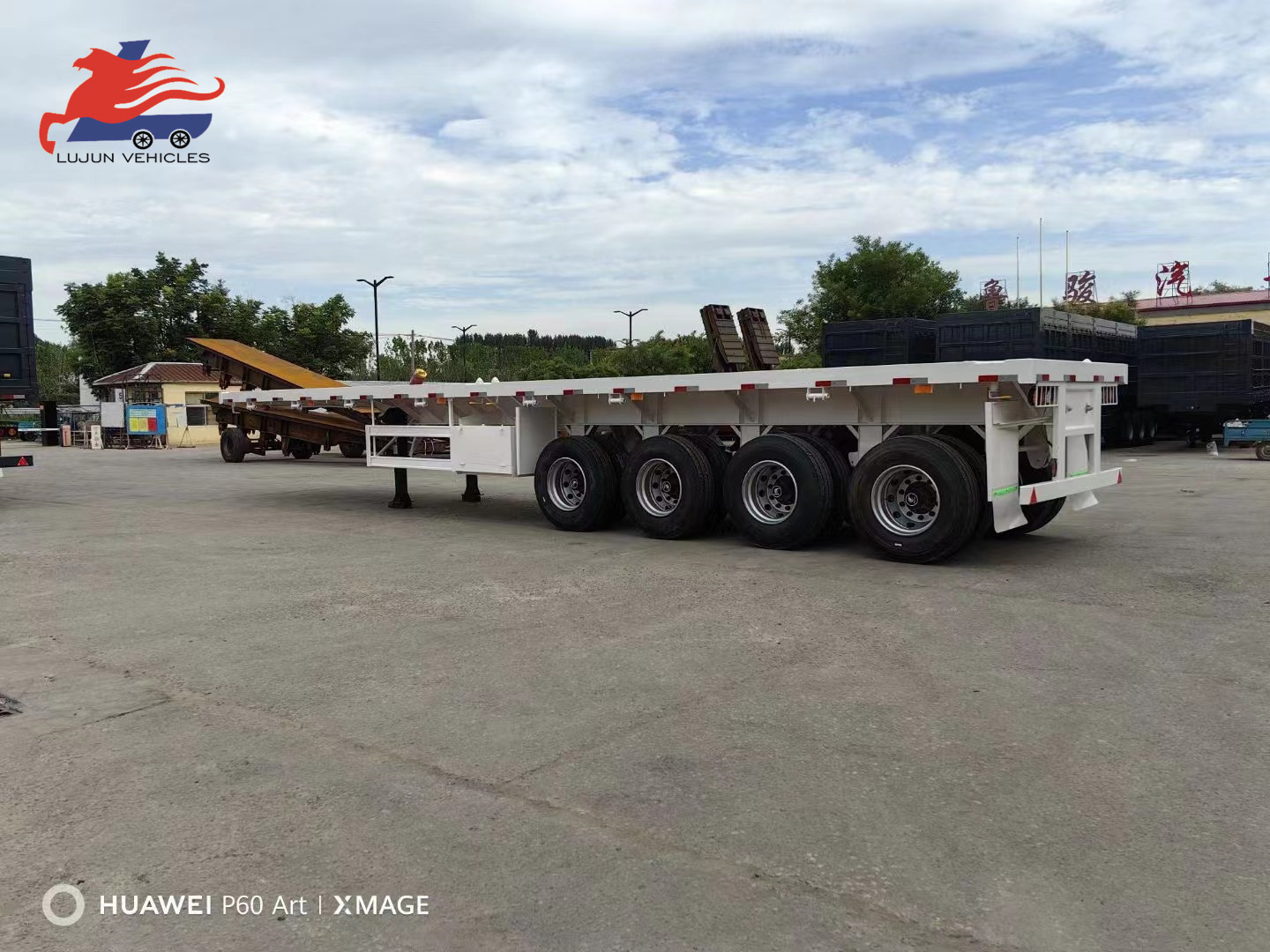 Zambia 3/Tri Axles 60 Tons 20/40 Foot FT Container Shipping Flat Deck High Bed Platform Triaxle Flatbed Truck Semi Trailer