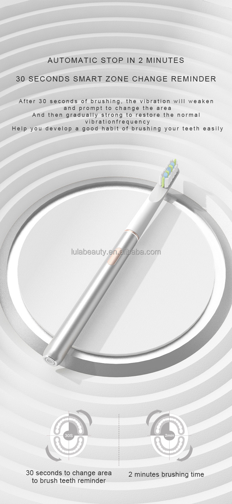 LULA OEM Electric Toothbrush Slim Aluminium Handle Wireless Charging Sonic Electric Toothbrush for Adults