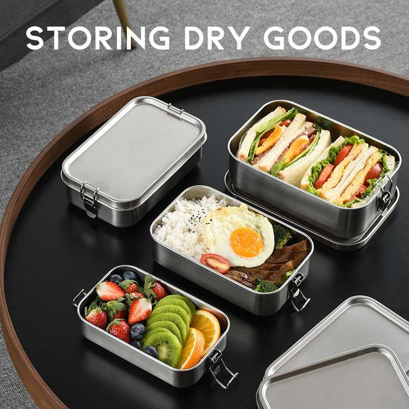 Eco friendly Stainless Steel Food Storage Containers Bamboo Lid Lunch Box Metal Lunchbox for Adult Kids