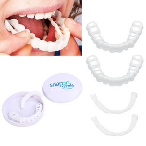 2 Pairs of Dentures Cosmetic Teeth Reusable Artificial Teeth Temporary Smile Upper and Under False Teeth Veneer