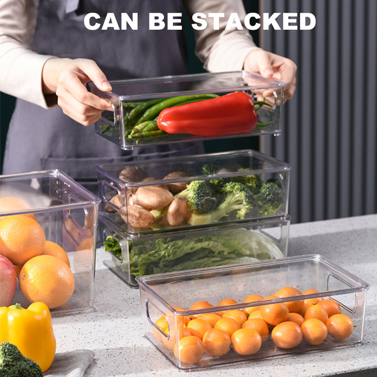 Wholesale 2pcs Stackable Plastic Kitchen Food Storage Box with Handles Deep Clear Refrigerator Storage Bins