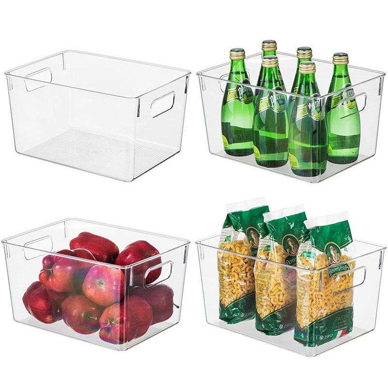 Wholesale 2pcs Stackable Plastic Kitchen Food Storage Box with Handles Deep Clear Refrigerator Storage Bins