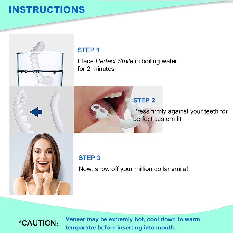 2 Pairs of Dentures Cosmetic Teeth Reusable Artificial Teeth Temporary Smile Upper and Under False Teeth Veneer