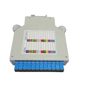 DIN rail mounted fiber optic terminal box with 6 SC/APC duplex adapters and splice tray