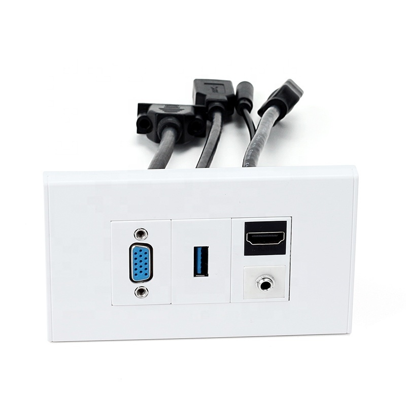 Faceplate Panel with short cable Component Video Audio Wall Plate With USB rj45 VGA Ports Wall Socket