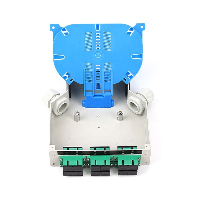 fiber optic terminal box with 6 SC/APC duplex adapters and splice tray din rail mounted