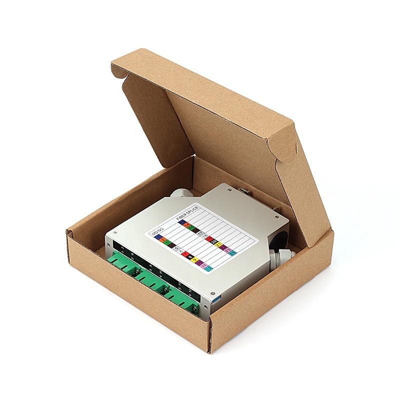 fiber optic terminal box with 6 SC/APC duplex adapters and splice tray din rail mounted