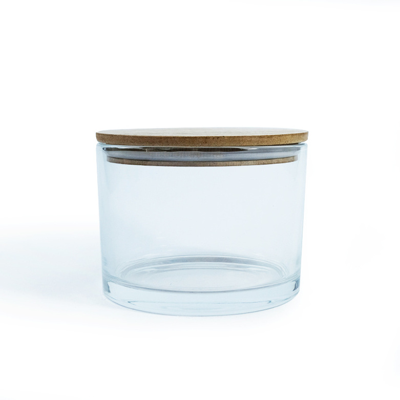 Wholesale Luxury Custom Empty Candle Holder Glass Candle Jars With Wooden Lids In Bulk