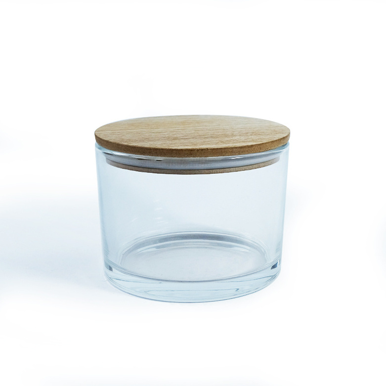 Wholesale Luxury Custom Empty Candle Holder Glass Candle Jars With Wooden Lids In Bulk