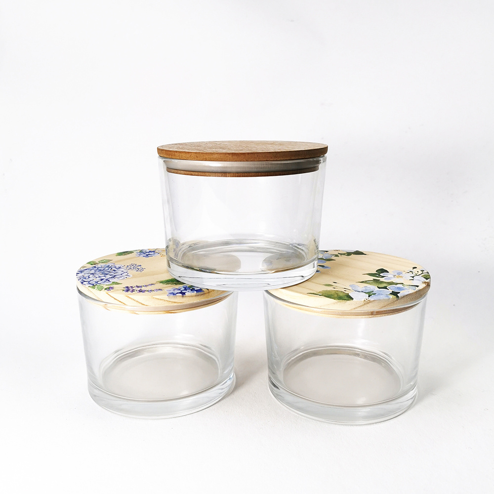 Wholesale Luxury Custom Empty Candle Holder Glass Candle Jars With Wooden Lids In Bulk