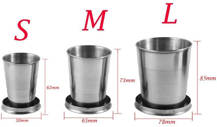 Portable Outdoor Collapsible Cup with Metal Keychain for Travel Camping Picnic Telescopic Stainless Steel Cups