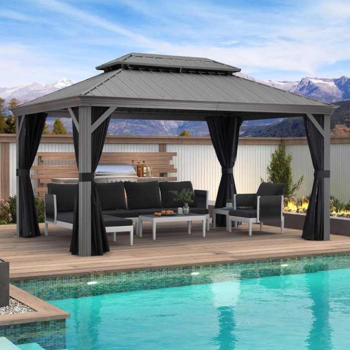 Custom modern hard top gazebo 12x16 aluminium outdoor sun shade pergola