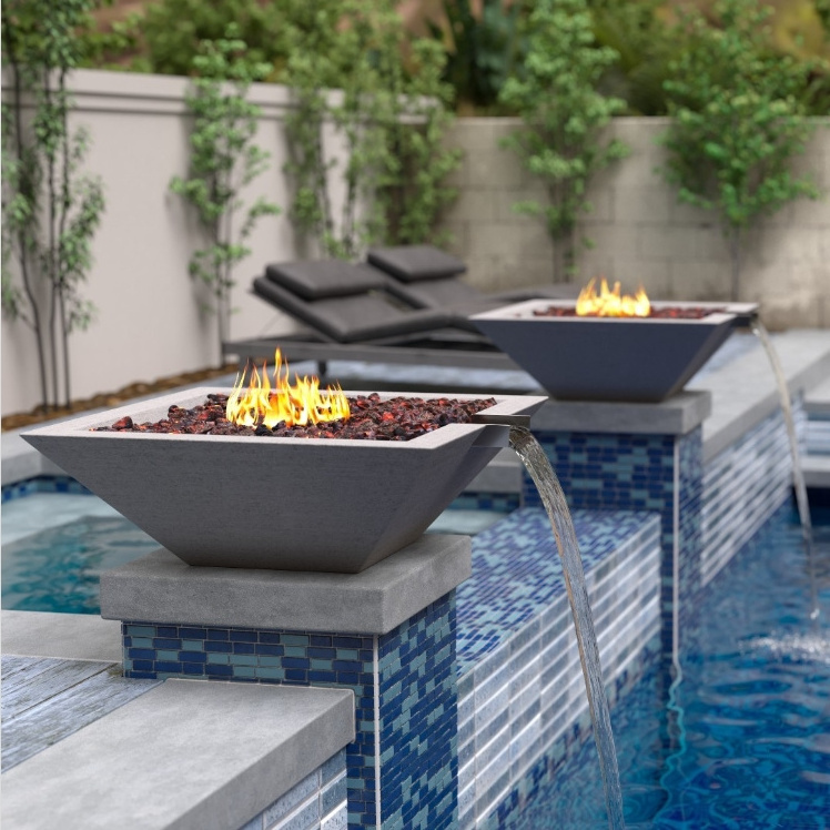 Water Feature Fire Pit Gas Outdoor Garden Metal Corten Steel Swimming Fire And Water Bowl Pool